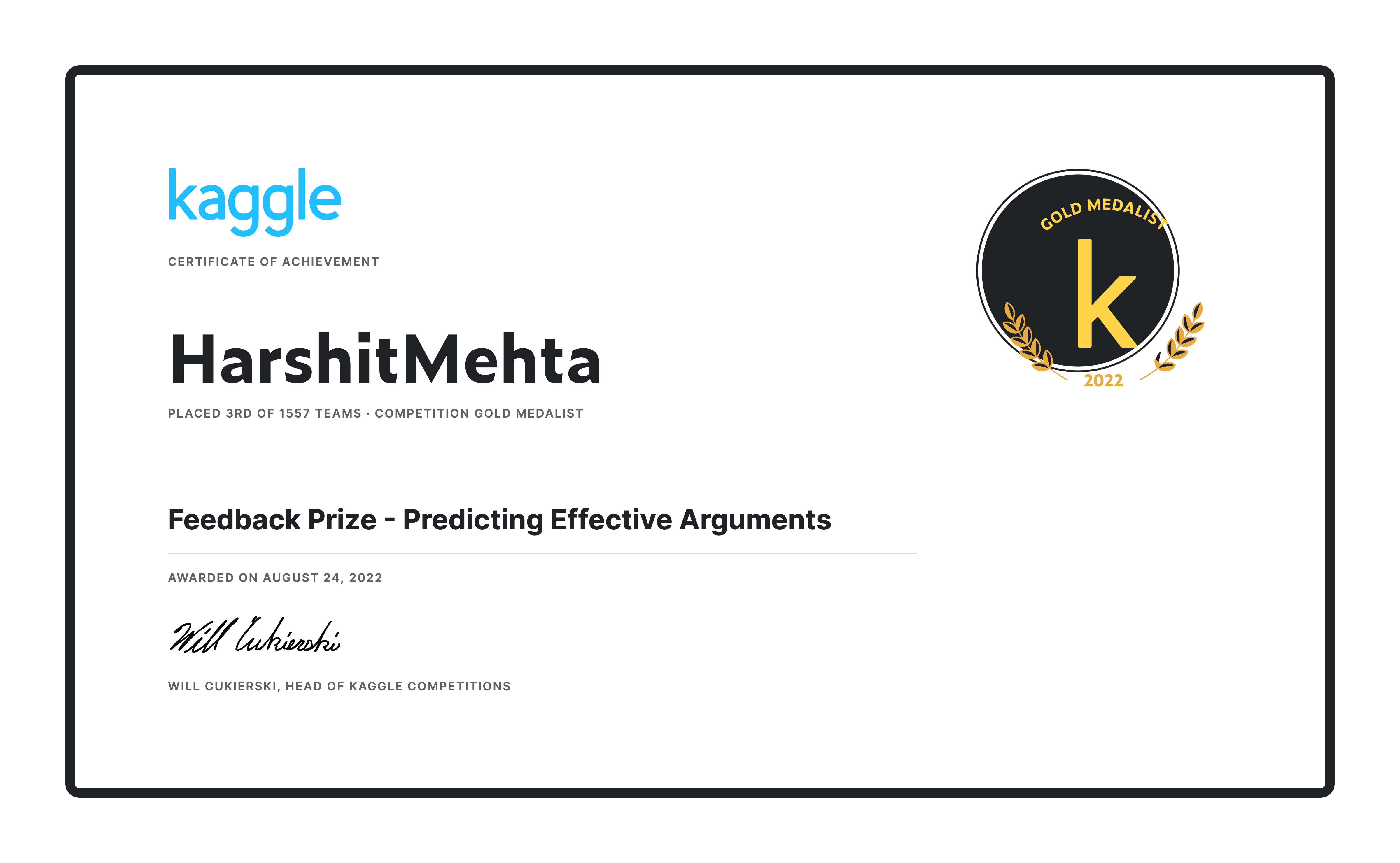 Certificate - Feedback Prize